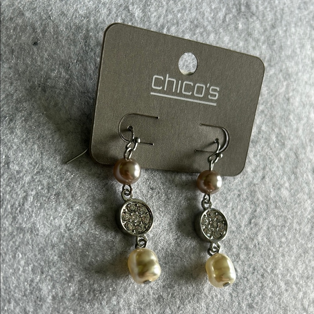 Chico's Silver Tone Beaded Crystal Pearl Hook Earrings - Picture 4 of 10